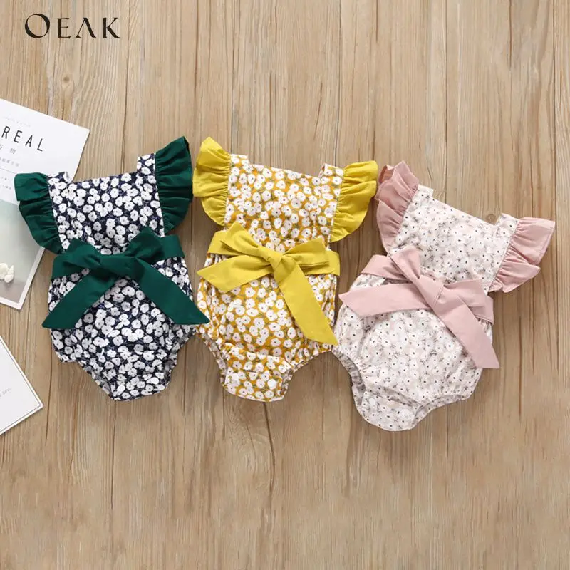 

Oeak SummerCute Baby Girl Ruffle Solid Color Romper Jumpsuit Outfits Sunsuit for Newborn Infant Children Clothes Kid Clothing