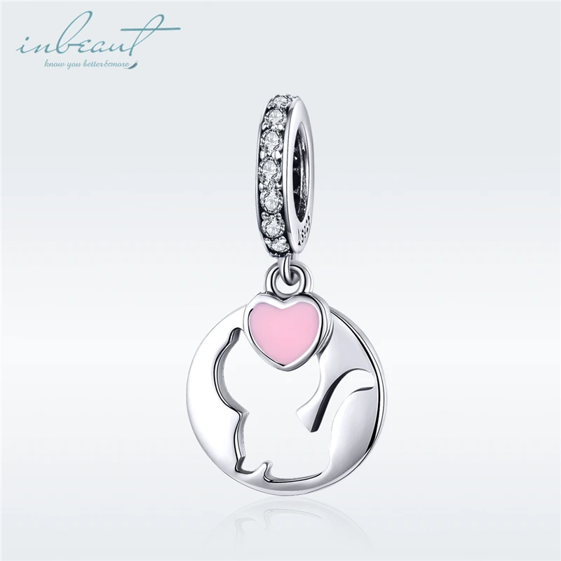 

inbeaut Hot Sale 100% 925 Sterling Silver Enamel fit Pandora Bracelet Pink Heart Kitty Charms CZ Cat Bangle Beads Jewelry Making