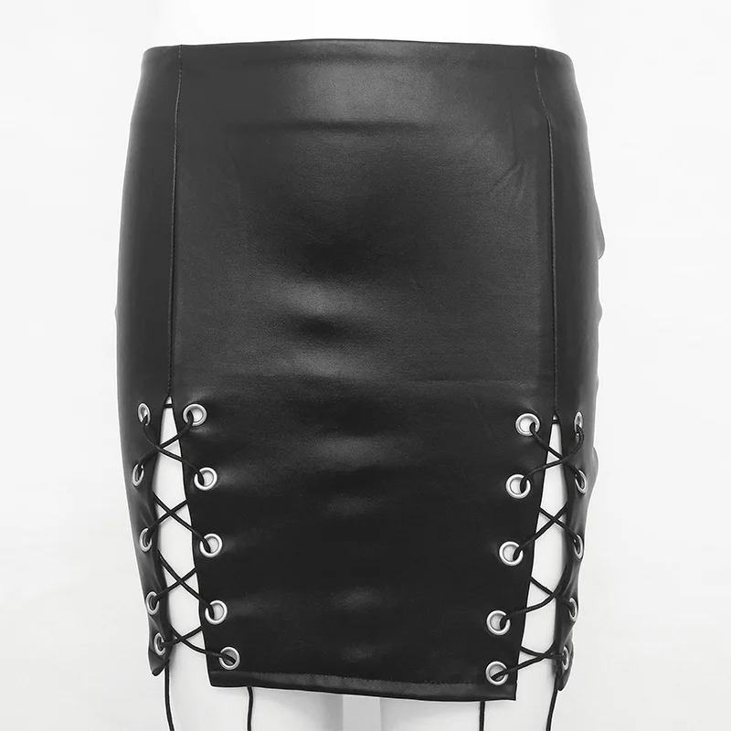 Gtpdpllt юбка-карандаш из искусственной кожи с разрезом Летняя мини-юбка с завышенной талией Короткая Клубная черная юбка с перекрестной шнуровкой, Облегающие юбки