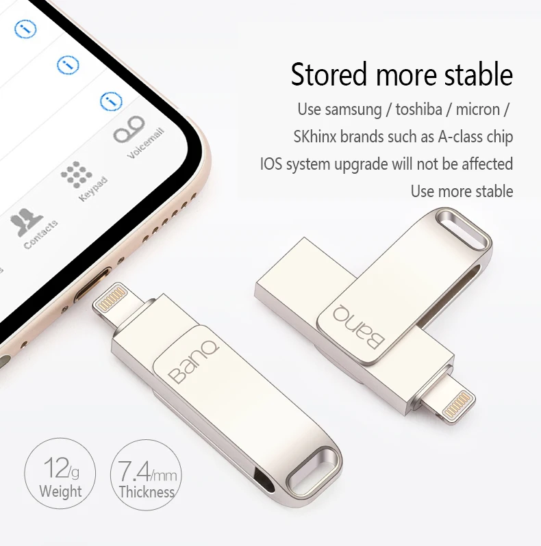 BanQ A6S USB флеш-накопитель 32 Гб 64 ГБ для iPhone 8 7 Plus Lightning-металлическая ручка-накопитель U диск для MFi iOS10 memory stick 128 ГБ