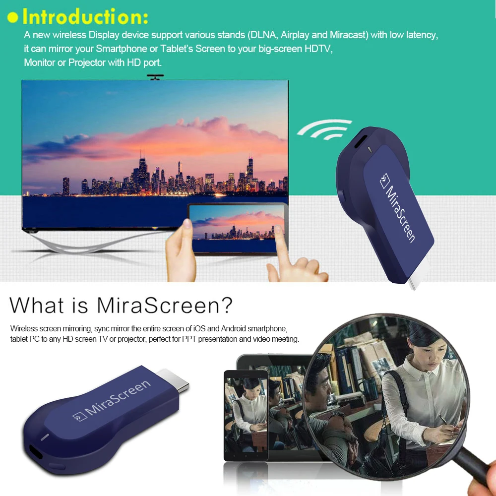 MiraScreen OTA tv Stick Smart ТВ ключ HD Беспроводной приемник DLNA AirPlay Miracast oneanycasting PK Chromecast 2 для телефона ТВ