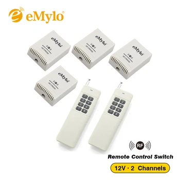 

eMylo DC 12V Smart Wireless Switch, RF Remote Control Light Switch 433Mhz White Long Transmitter 4X 2 Channels Relays Switch