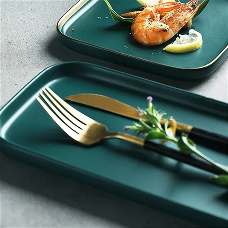 

NIMITIME Ceramic Plate Rectangular Fish Dish Home Steak Square Plate Dinner Plate