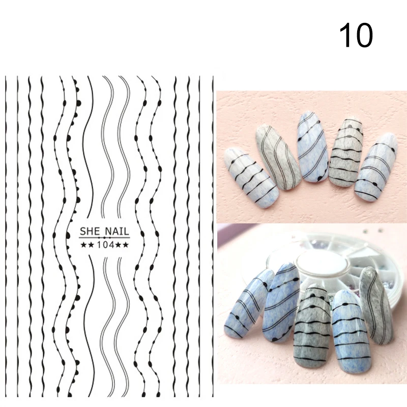Наклейки для ногтей кривые полосы линии смешанные узоры золотые черные ногти самоклеющийся клейкий трансферный наклейки 3D украшения для ногтей - Цвет: 10