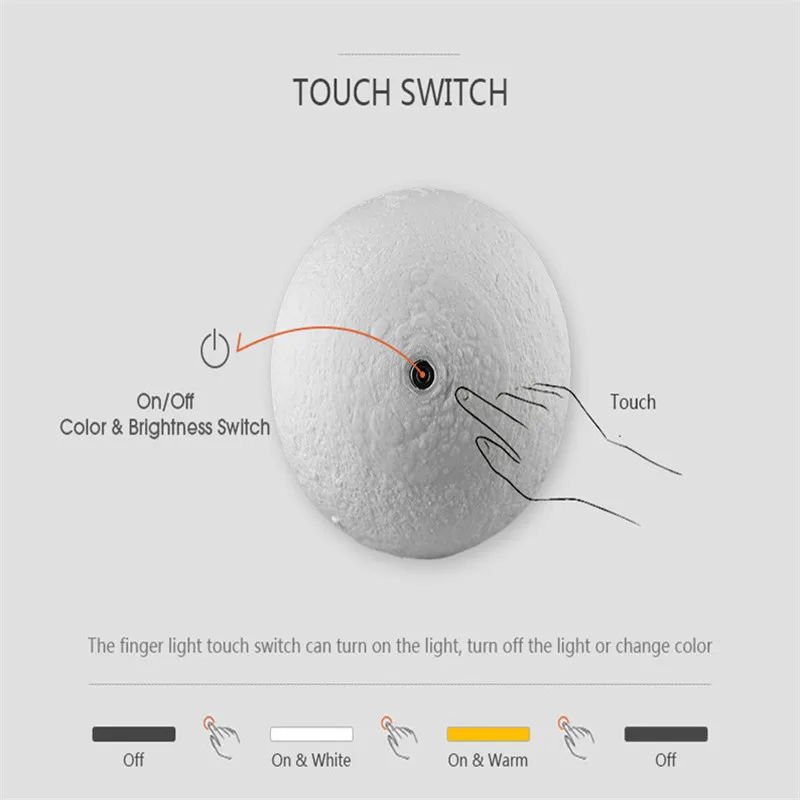 Перезаряжаемая лампа с 3D принтом Луны, 2 цвета, светодиодный Ночной светильник с сенсорным управлением, Usb, домашнее рождественское украшение, Gi