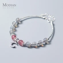 Modian Популярные брендовые модные розовые Клубничные хрустальные ювелирные изделия для женщин стерлингового серебра 925 прозрачный CZ Moon браслет
