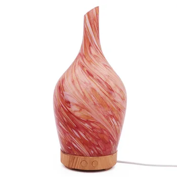 

100ml Aroma Essential Oil Diffuser Ultrasonic Air Humidifier with 3D Glass+Wood Grain Wood Grain 7 Color LED Lights for Home