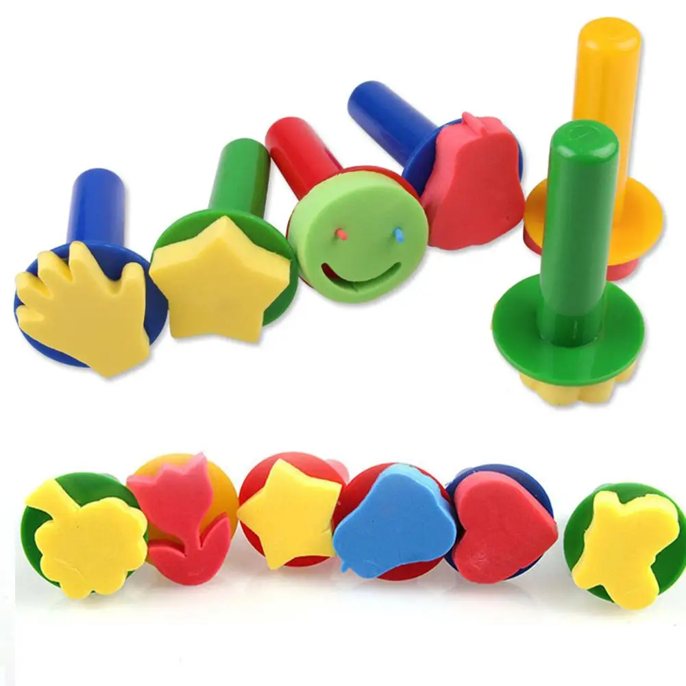 

6PCS Kindergarten Education Toys DIY Painting Brushes Graffiti Drawing Toys Plastic Sponge Seals Set For Children