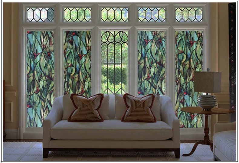 2 м длинная американская зеленая листолистая Цветочная декоративная Тонировка окон стеклянные наклейки пленка на окно наклейки декор домашнего окна