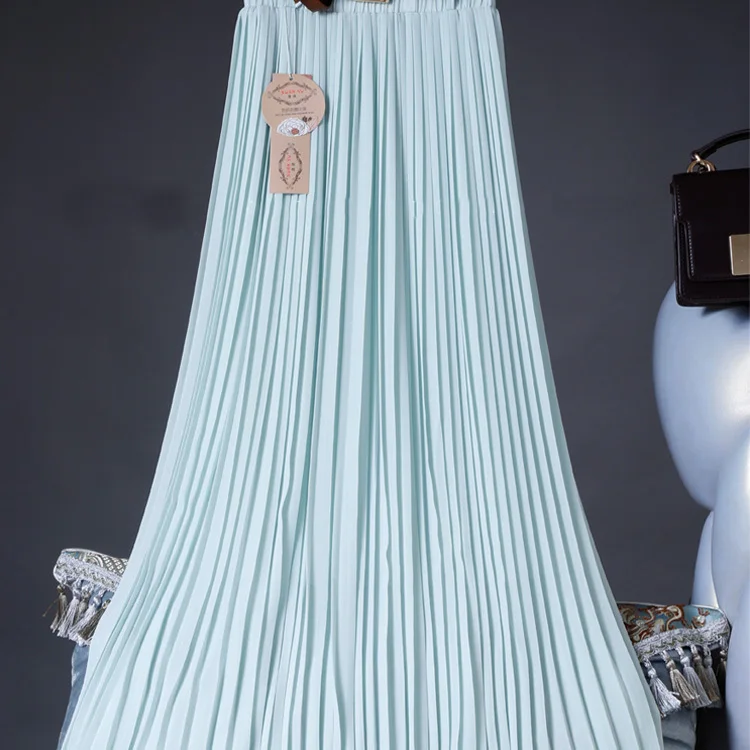 Высококачественная женская летняя юбка с высокой талией, винтажная Женская плиссированная юбка, Saias Femme Boho белая длинная шифоновая юбка, уличная одежда - Цвет: Turquoise