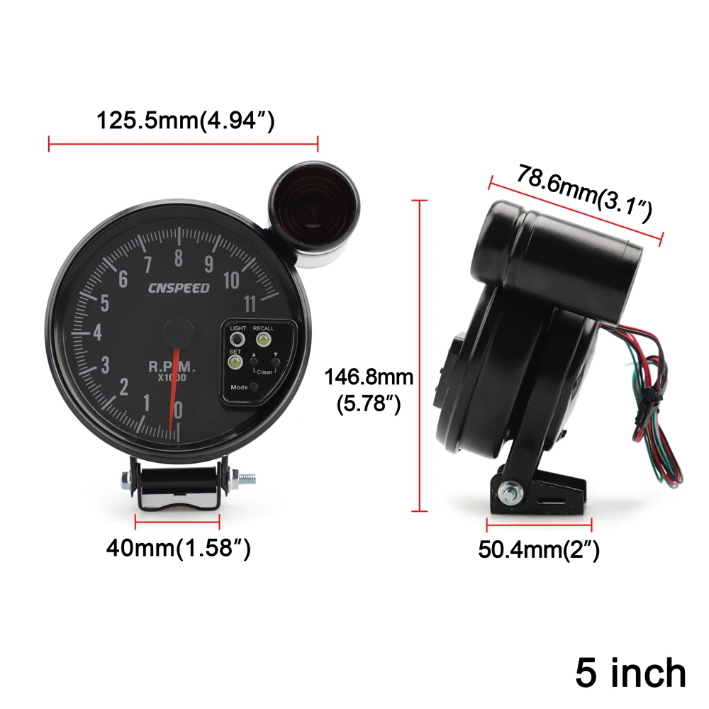 Racing Car Gauge 5 Inch Rpm Meter Tachometer 11000k With Shift Light 7 Color  Backlight 12v For 4 / 6 / 8 Cylinder Engine Vehicle - Tachometers -  AliExpress