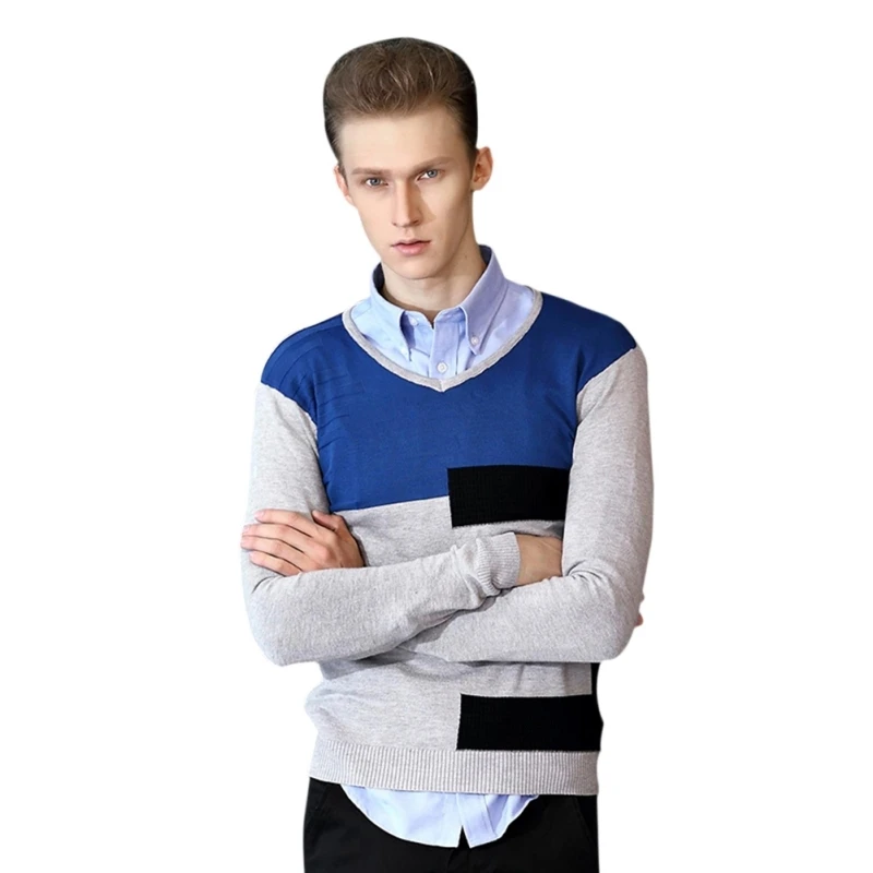 ROPALIA Новый свитер Для мужчин зимний топ в стиле пэчворк хлопок Мягкий Для мужчин свитера и пуловеры v-образным вырезом Повседневное