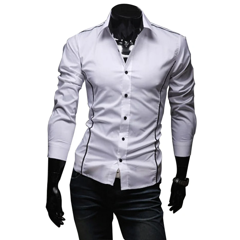2016 New Mens Casual Shirts Slim Fit Long Sleeve Male
