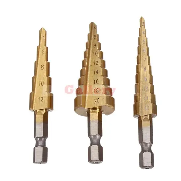 

3 Pcs Hss Step Drill Straight Flute 3-12 4 12/4 20 Bit 12 Drill Bit Set Drill Bit Forstner Drill Bits