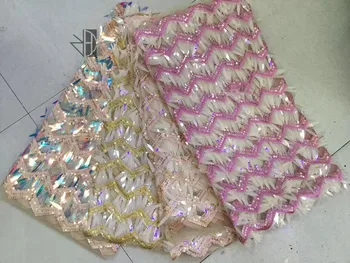 

best Quality L-7206 indian french net lace fabric with sequins embroidered lace Fabric with sequins