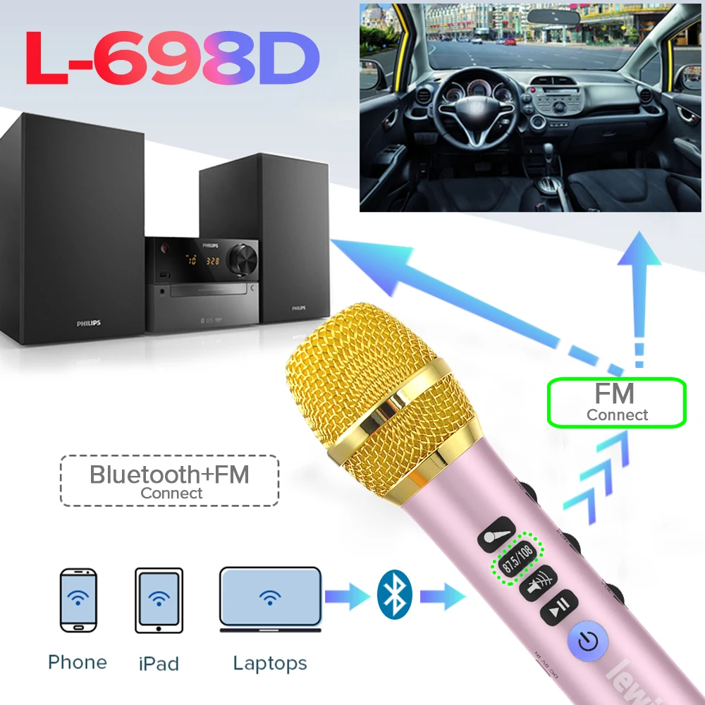 Lewinner, обновленный L-698D, профессиональный, 20 Вт, портативный, беспроводной, Bluetooth, караоке, микрофон, динамик с большой мощностью для пения/встречи