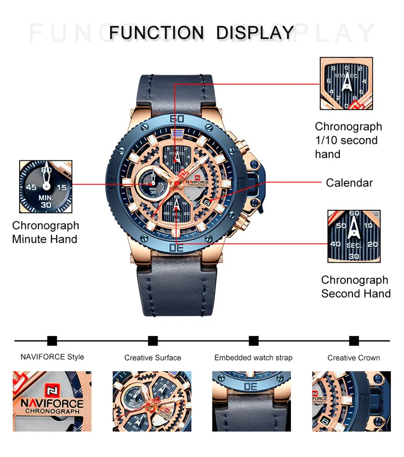 Мужские часы NAVIFORCE от ведущего бренда, роскошные спортивные часы с хронографом, военные армейские наручные часы, кожаные кварцевые мужские часы 9159