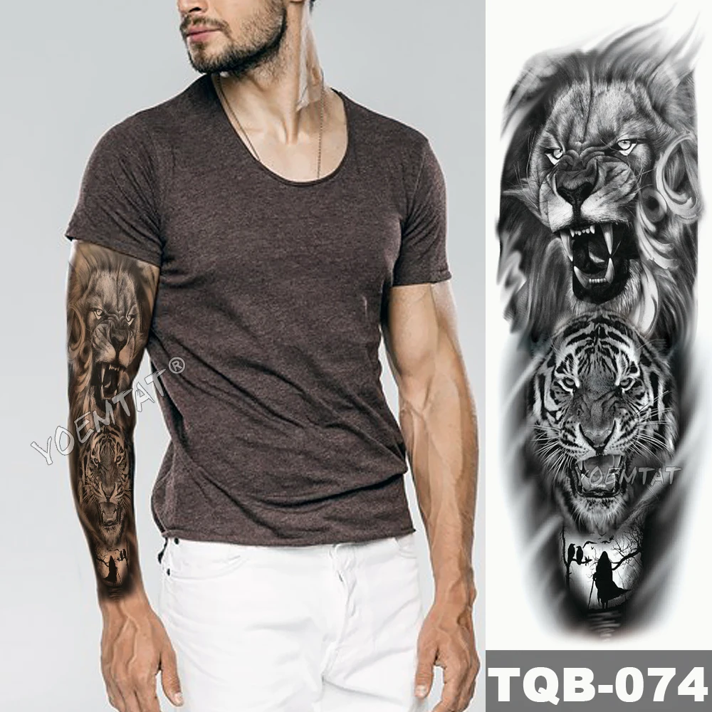 Большая рука рукав татуировки время Семьи Водонепроницаемый временная татуировка наклейка Роза механические часы мужчины полный Череп Татуировки Женщины
