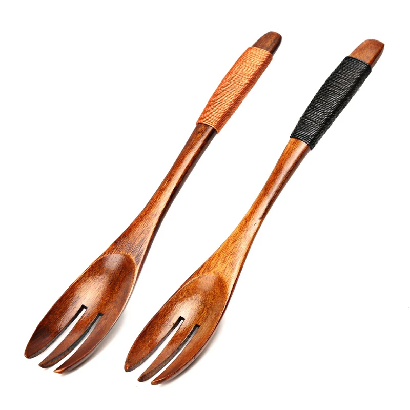 

6pcs Wooden Fork Set Japanese Style Fruit Fork, Wood Fork for Dessert Snack 3 Teeth Wood Salad Cake Fork Cutlery Kid's Tableware