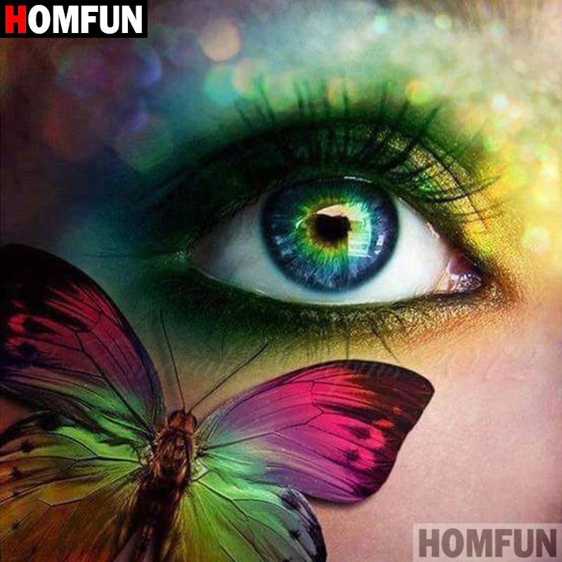 

HOMFUN 5D DIY Diamond Painting Full Square/Round Drill "Butterfly eye" 3D Embroidery Cross Stitch gift Home Decor A02165