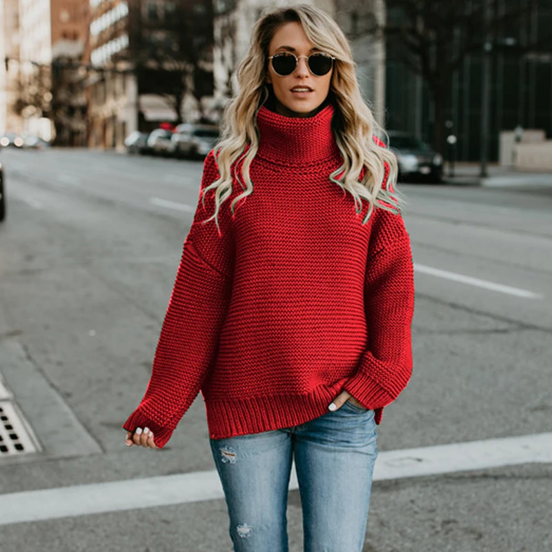 JAPPKBH Winter Sweater Women Fashion Casual Solid Turtleneck Sweater Warm Vintage Loose Long Sleeve Knitted Pullover Sweaters JAPPKBH Winter Sweater Women Fashion Casual Solid Turtleneck Sweater Warm Vintage Loose Long Sleeve Knitted Pullover Sweaters