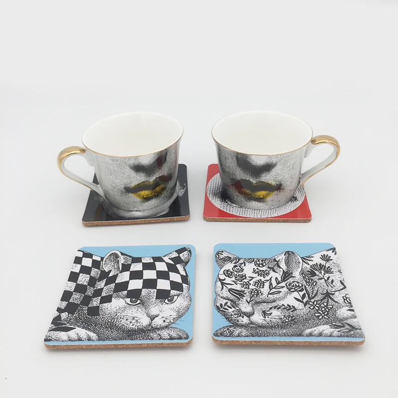 Fornasetti Coasters Insulation Mat Wooden Pad Coffee Coasters Classical Square Tea Coaster Artistic Cup Pads Gift for Friend