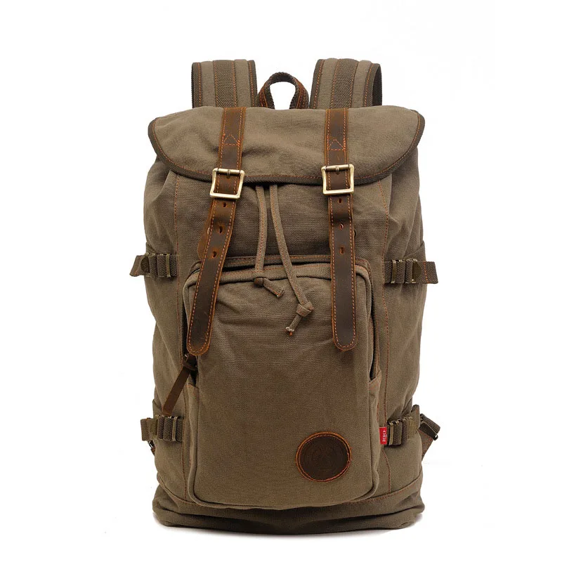 35Л большой спортивный мужской рюкзак, модный коричневый холщовый мужской рюкзак для ноутбука, винтажный Большой Вместительный рюкзак для путешествий, сумка - Цвет: Армейский зеленый
