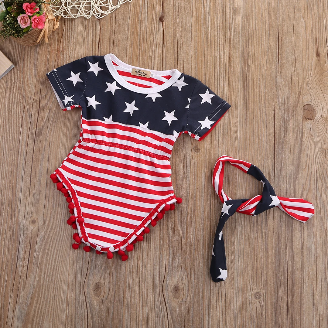 Одежда для новорожденных мальчиков и девочек; комбинезон с короткими рукавами и флагом США; комбинезон с капюшоном; одежда для малышей