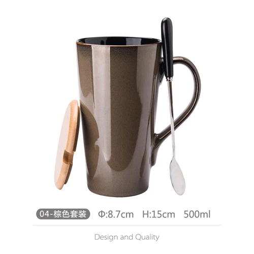 500 мл кружка большая емкость домашняя чайная чашка с крышкой Ложка Европейская ретро керамическая чашка офисная креативная чашка для воды креативная кофейная кружка - Цвет: I