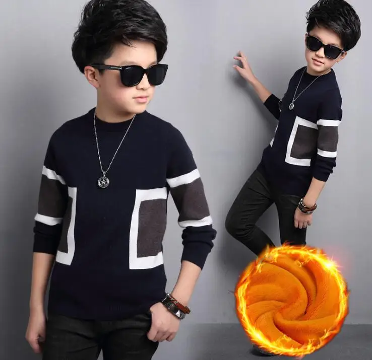 

Boys Square Patterns O-neck Pullover Sweater Spring Autumn Children Knittwear Kids Wool Outerwear Child Clothes Baby Age 3-13 T