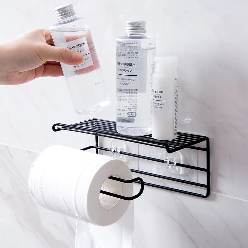  MeyJig Bathroom Towels Storage Rack Makeup Cosmetic Storage Shelf Iron Toilet Roll Paper Holder Kit