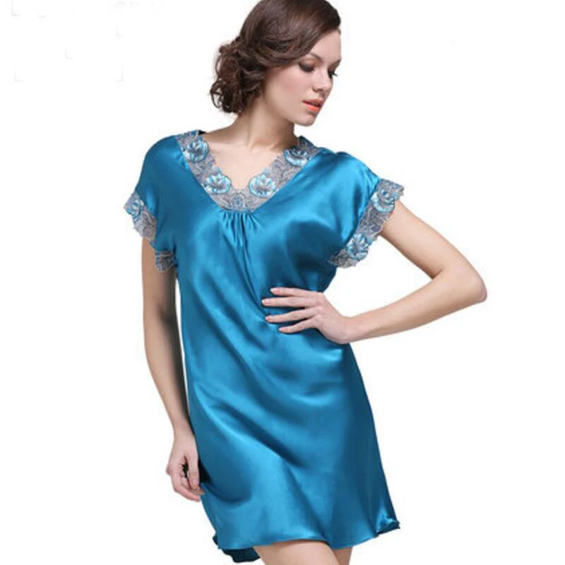 Ladies 100 silk dress Night Dress Sleeveless Nighties V neck Nightgown