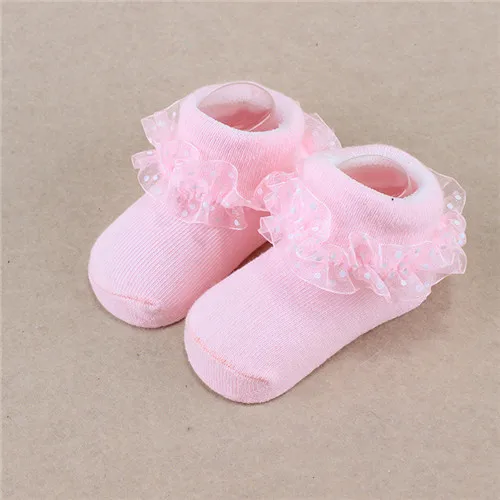Дешевые Носки для новорожденных; хлопковые носки для малышей; кружевные носки с оборками для маленьких девочек; Летние красивые детские аксессуары для носков - Цвет: Розовый