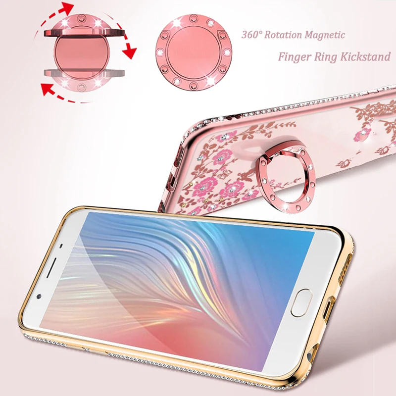 Блестящий чехол с цветами и алмазным покрытием для iPhone 6 7 8 Plus X XR XS Max 11 прозрачный