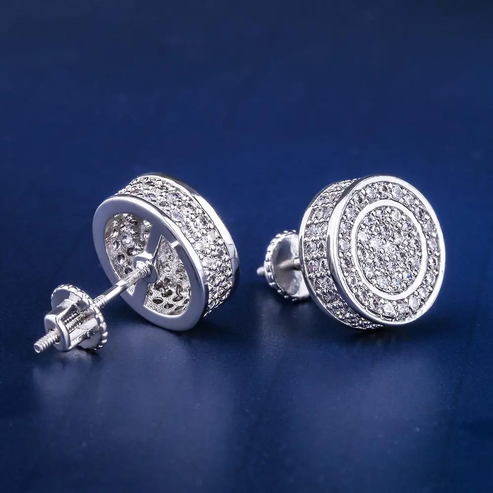 KRKC&CO White Gold Iced Out Round Shape Earrings Hip Hop Jewelry for amazon/ebay/wish online store for Wholesale Agent in Stock