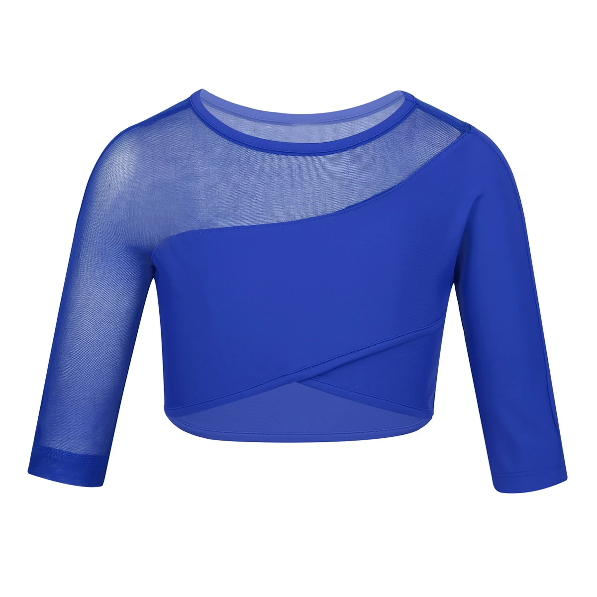 Kids Girls Gymnastics Dance Crop Top Girls 3/4 Sleeves Asymmetrical Tops Crop Top for Ballet Dance Stage Performance Workout - Цвет: Blue