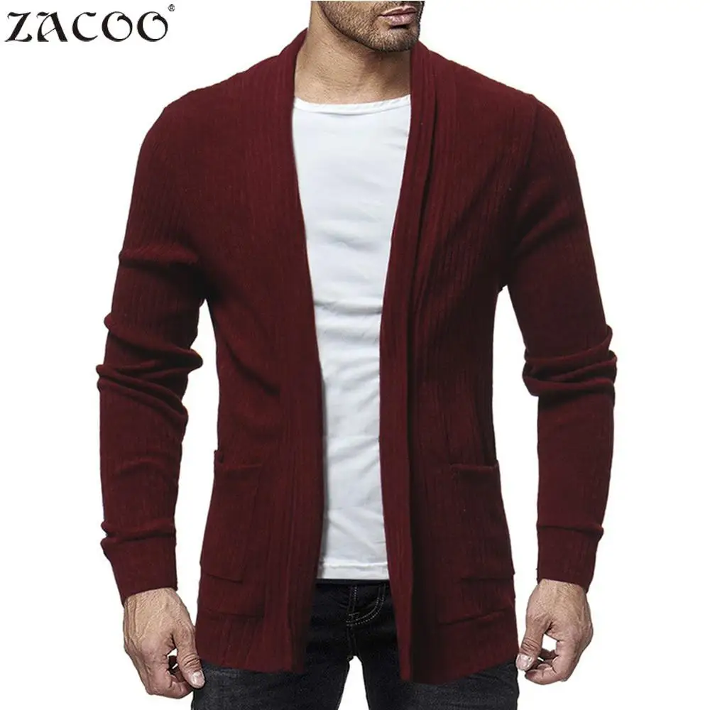 ZACOO, мужские осенние свитера, кардиган, длинные пальто, одноцветные, теплые, повседневные, Длинные куртки, свитер, тонкий, длинный рукав, кардиган, предпродажа