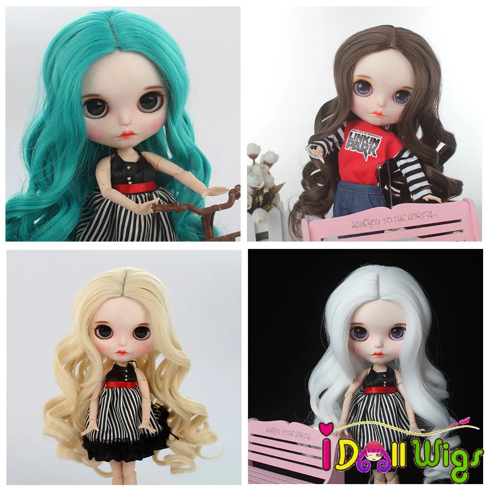 

High Quality Blyth Doll Hair Wigs Heat Resisitant Wire Green Brown Khaki White Wigs for Blyth with 9 inch Head Circumference