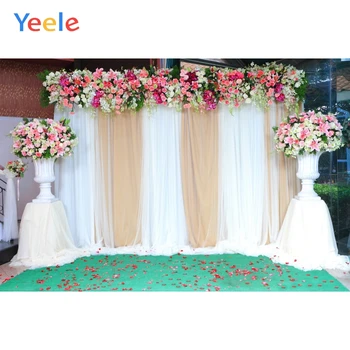 

Yeele Wedding Photocall Flowers Pink Curtain Petals Green Carpet Photography Background Photographic Backdrops for Photo Studio