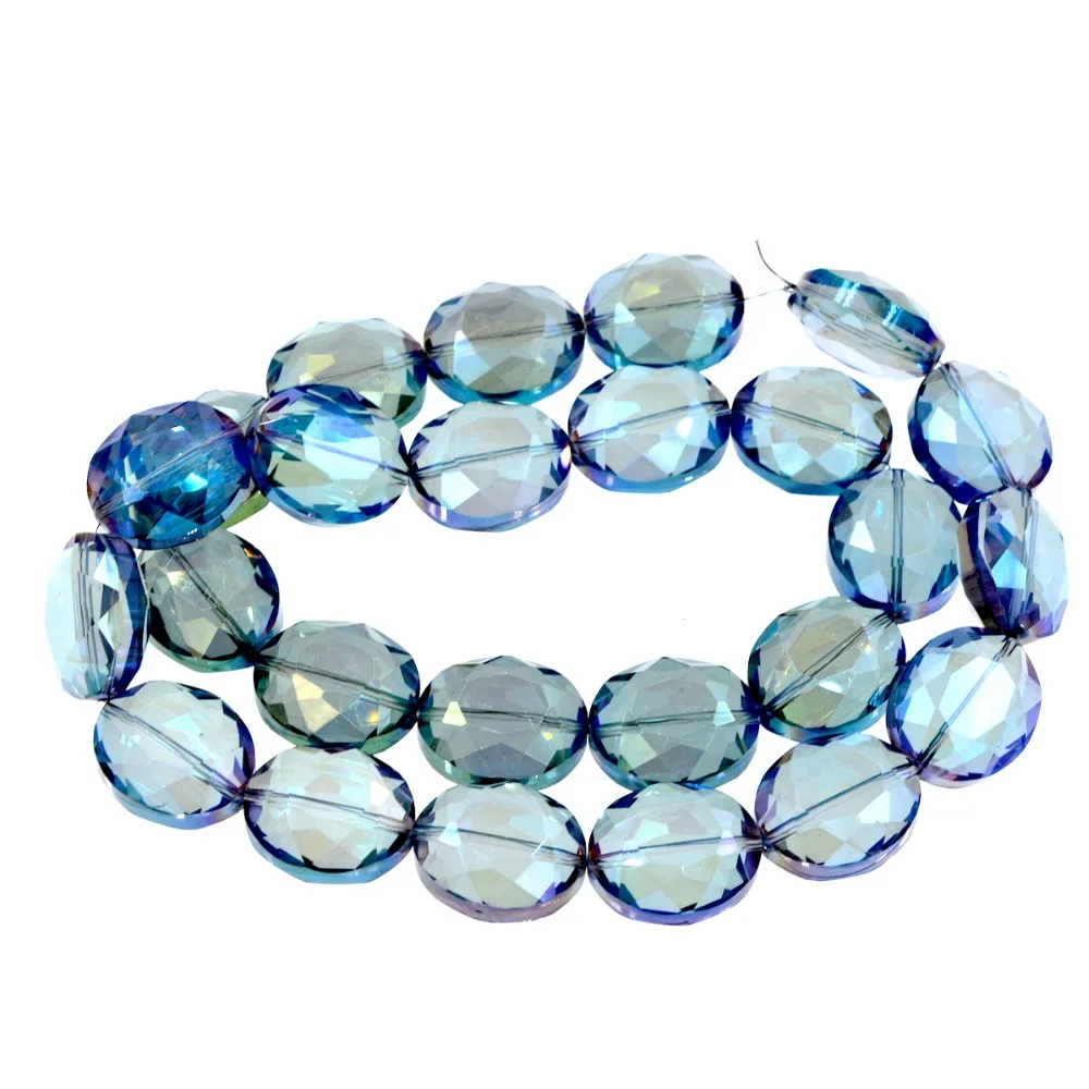 Синие прозрачные стеклянные граненые плоские овальные бусины 20x16 мм|glass faceted|flat oval