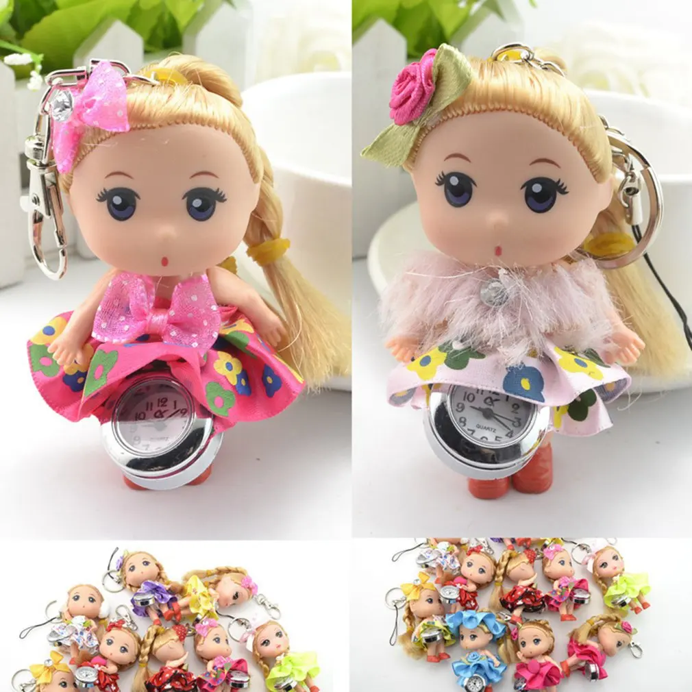 Уникальные детские милые куклы Круглый циферблат кварцевые карманные часы ожерелье кулон часы для детей лучшие подарки на день рождения