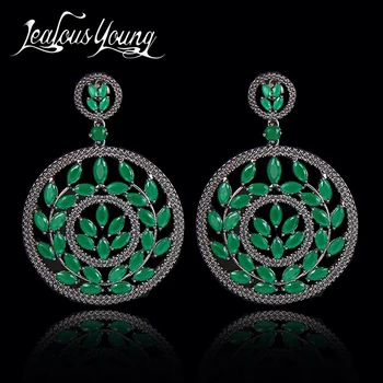 

Fashion Design Olive Branch Big Circle Green Stone Drop Earrings Cubic Zircon Vintage Woman Earrings Jewelry Party Jewelry AE208