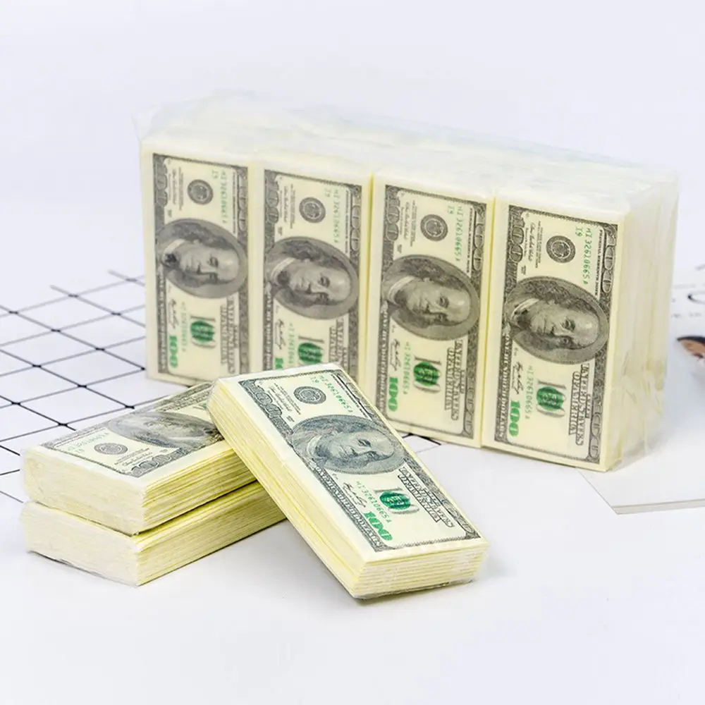 Paper Napkins 100pcs Creative Dollars Napkins Environmentally-friendly Pure Wood Pulp Paper Towel Three-layer Napkin Money Pattern Printing