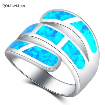 

ROLILASON Party Gifts for Women Excellent Blue Fire Opal silver Luxury Fashion Jewelry Rings USA Size #6#7#8#9#10 OR869