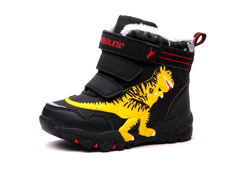 Dinoskulls Boys High Boots Children Warm Fleece Boots Kids Boys Winter Warm Shoes Light Up Led Shoes Boys T-REX Boots 27-34