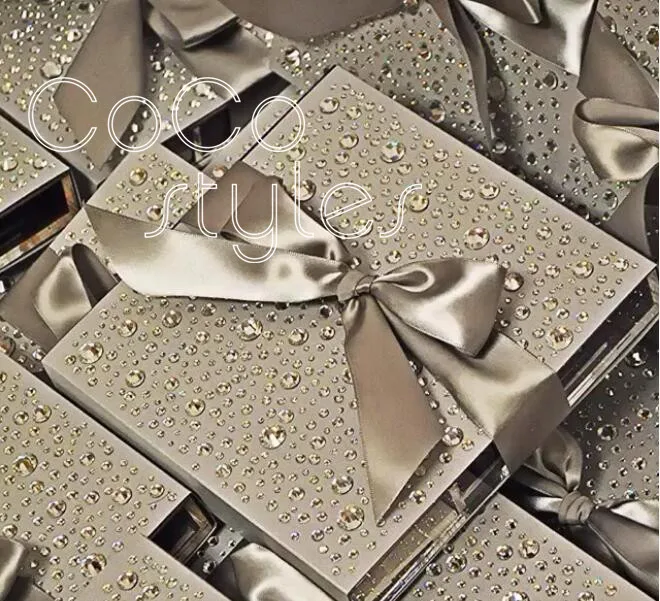  Cocostyles customized handmade silk acrylic hard cover wedding invitation card box with bling bling - 32864489901