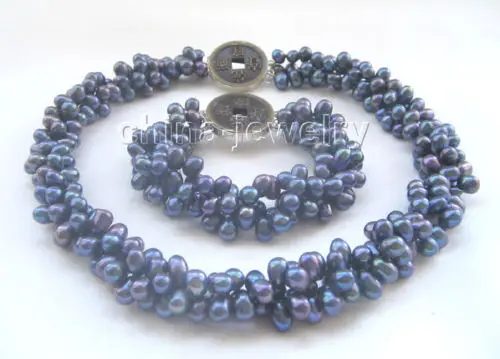 

FREE shipping>> 18"- 8" 5row 8mm purple red Reborn Keshi freshwater pearl necklace & bracelet