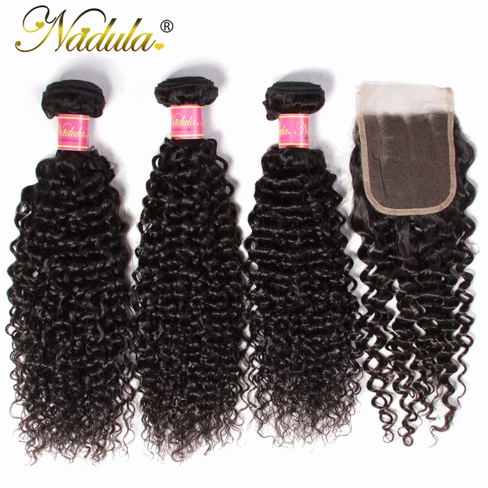 

Nadula Hair Peruvian Curly Bundles With Closure 4*4 Free Part/Middle Part/Therr Part Swiss Lace Closure With Remy Hair Bundles