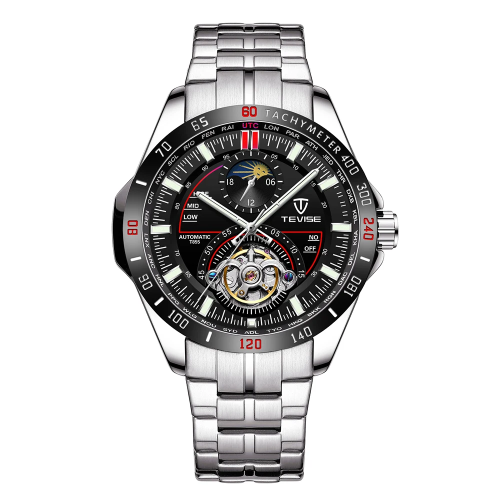 TEVISE T855 Автоматические Мужские механические часы, мужские многофункциональные часы, модные водонепроницаемые наручные часы с большим циферблатом, роскошные часы - Цвет: 2
