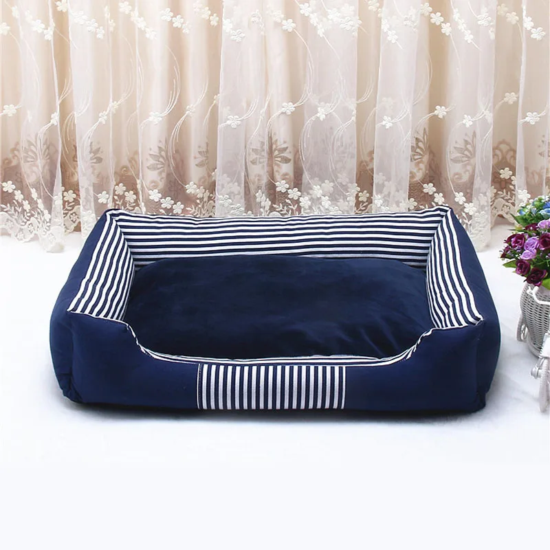 4 Colors Canvas Pet Dog Beds Waterproof Bottom Detachable Double Sided Used Fleece Warm Puppy Beds For Small Medium Dogs - Цвет: Blue